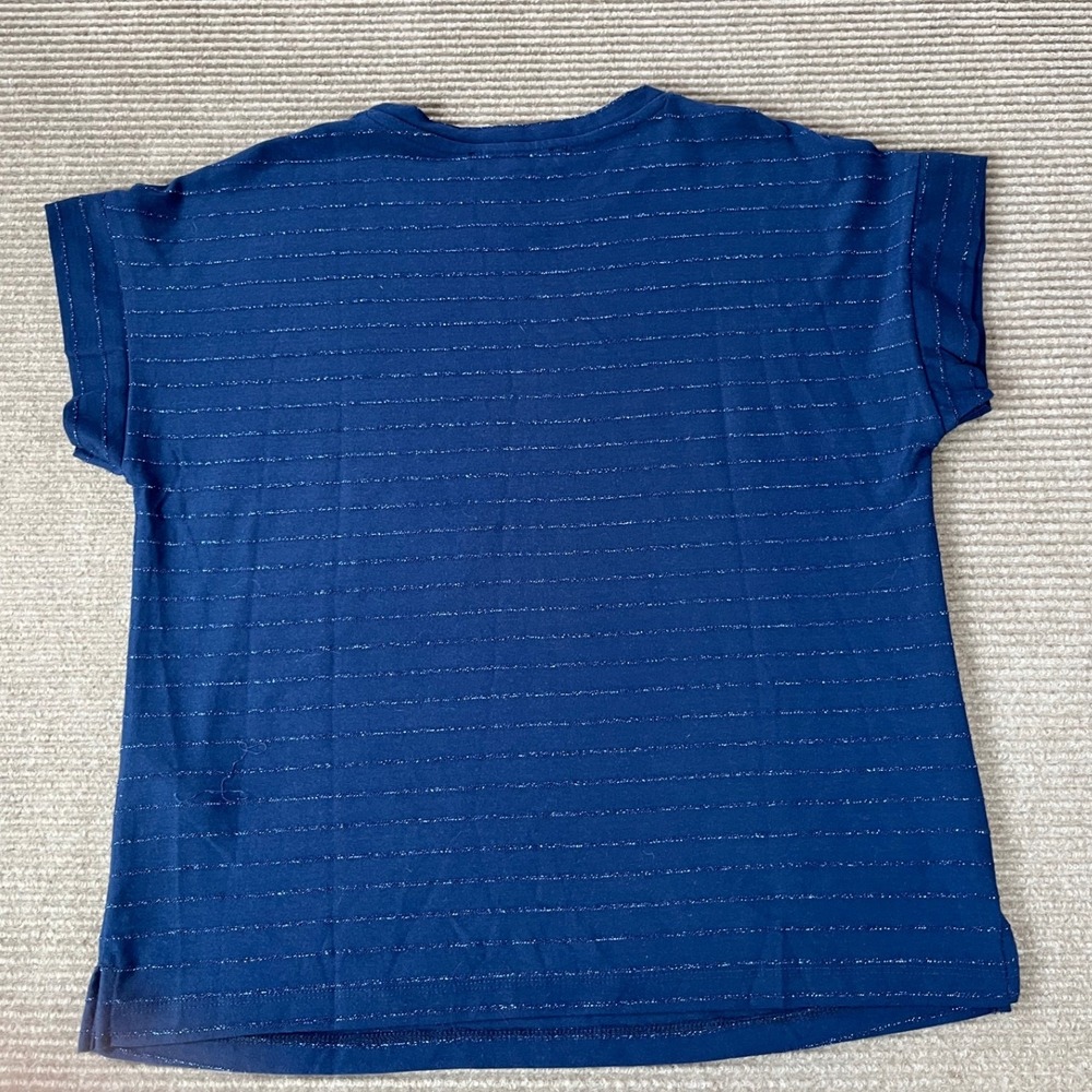 Ellen Tracy Womens Navy Blue Metallic Striped Short Sleeve Knit Top Size M - Picture 3 of 7